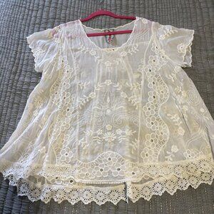 Johnny Was Wicktoria Tunic Bohemian-style Blouse - White - XL